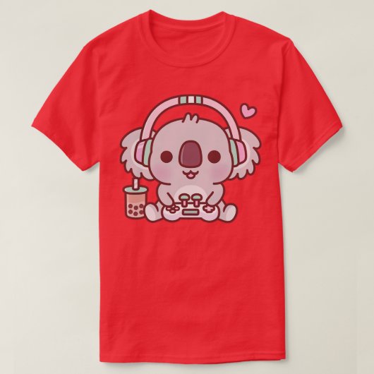 ヘッドフォン付き可愛いコアラ熊とゲームコンソール Tシャツ (デザイン正面)