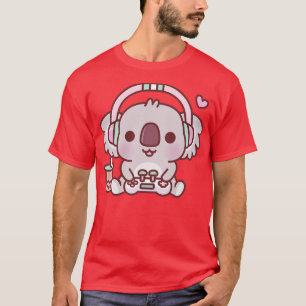 ヘッドフォン付き可愛いコアラ熊とゲームコンソール Tシャツ