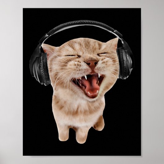 ヘッドフォン付き猫ミーム ポスター (正面)