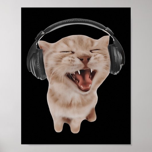 ヘッドフォン付き猫 ポスター (正面)