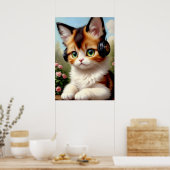 ヘッドフォン付き猫 – 絵画ヴィンテージ。 ポスター (キッチン)