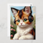 ヘッドフォン付き猫 – 絵画ヴィンテージ。 ポストカード (正面/裏面)