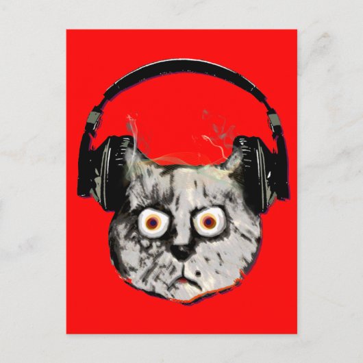 ヘッドフォン付き音楽dj cat ポストカード (正面)