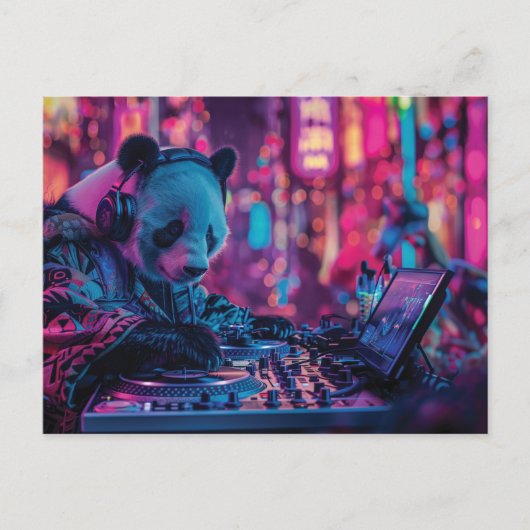 ヘッドフォン付きDJパンダ ポストカード (正面)