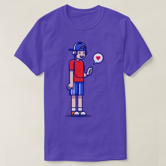 ヘッドフォン聞マンガでかわいい少年の音楽 Tシャツ (デザイン正面)