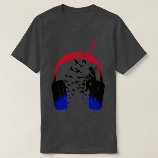 ヘッドフォン音楽チェロ Tシャツ (デザイン正面)