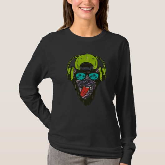 ヘッドフォン サングラス レイブ テクノ H Tシャツ (正面)