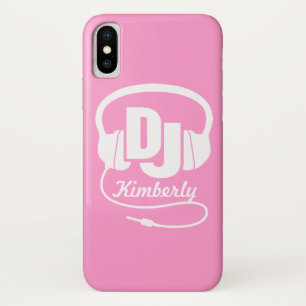 ヘッドフォンDJガールネームpink & white iphone case X ケース