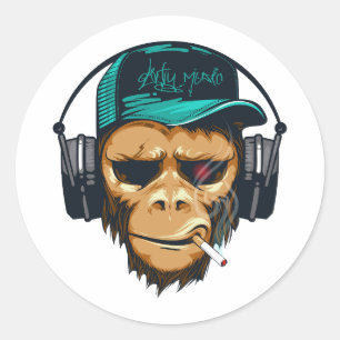 ヘッドフォンdjチンパンジーの音楽ファンヒップスターのサル ラウンドシール