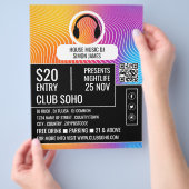 ヘッドフォンMusic Waveロゴ、プロフェッショナルDJ広告 チラシ (手)