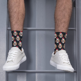 ヘッドブラッククリスマスにペットの写真とサンタハット ソックス