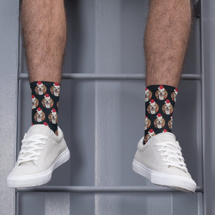 ヘッドブラッククリスマスにペットの写真とサンタハット ソックス