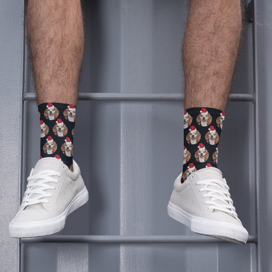 ヘッドブラッククリスマスにペットの写真とサンタハット ソックス