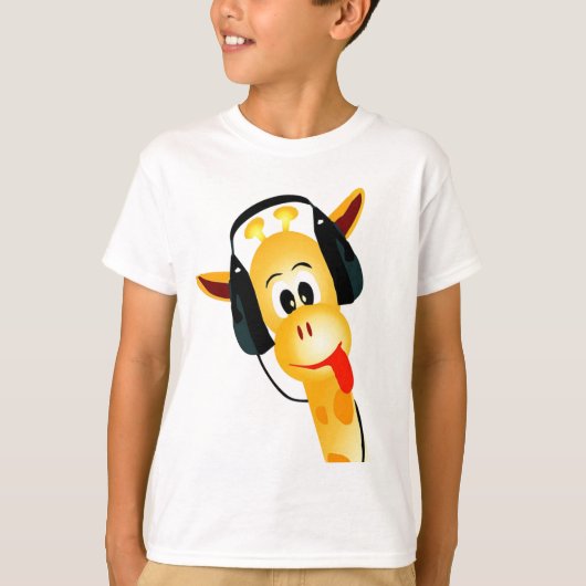 ヘッドホおもしろいン付きキリン Tシャツ (正面)