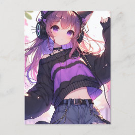 ヘッドホかわいらしンに登場するアニメの女の子バースデーパーティー ポストカード