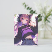 ヘッドホかわいらしンに登場するアニメの女の子バースデーパーティー ポストカード (スタンド正面)