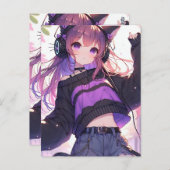 ヘッドホかわいらしンに登場するアニメの女の子バースデーパーティー ポストカード (正面/裏面)