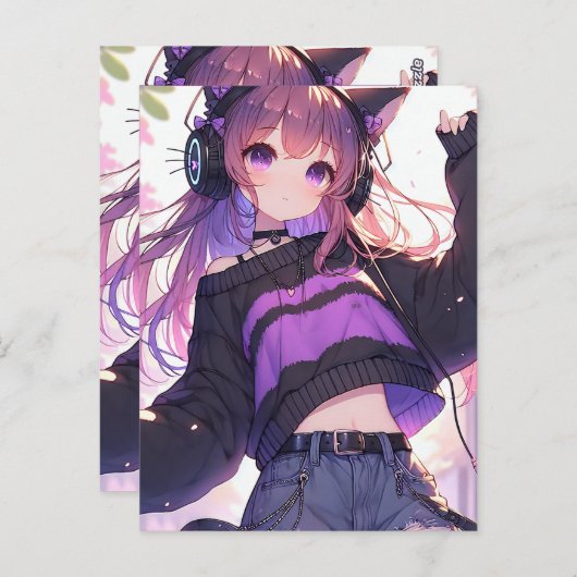 ヘッドホかわいらしンに登場するアニメの女の子バースデーパーティー ポストカード (正面/裏面)