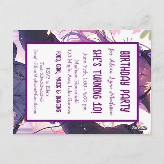 ヘッドホかわいらしンに登場するアニメの女の子バースデーパーティー ポストカード (裏面)