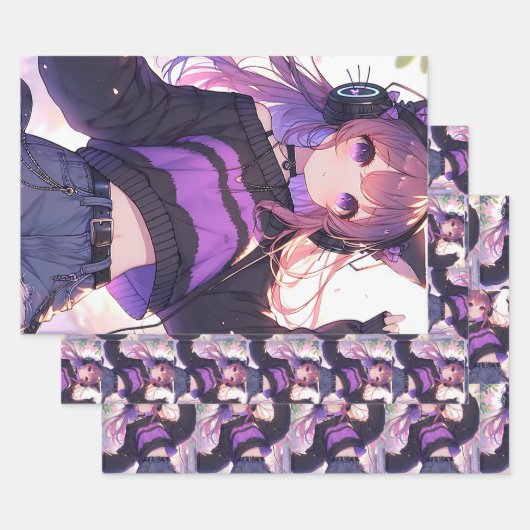 ヘッドホかわいらしンに登場するアニメの少女誕生日 ラッピングペーパーシート (セット)