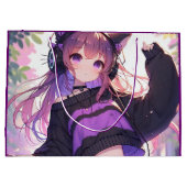 ヘッドホかわいらしンに登場するアニメの少女誕生日 ラージペーパーバッグ (裏面)