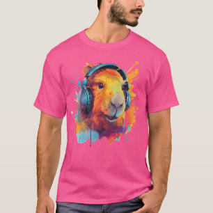 ヘッドホカラフルン付きキャピバカラフルラ Tシャツ