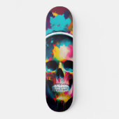 ヘッドホカラフルン付きスカルデザイン スケートボード (正面)
