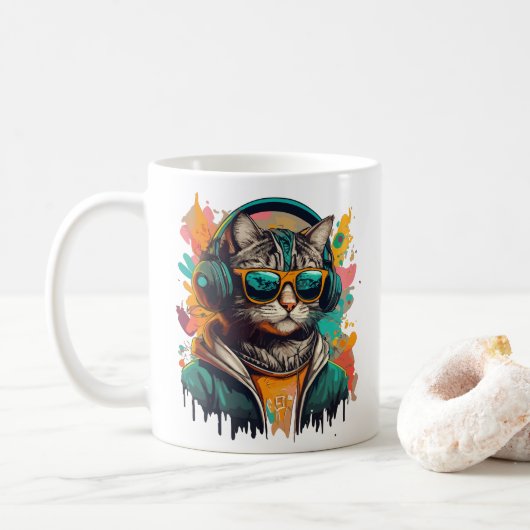 ヘッドホクールンと音楽聞のGroovy Cat コーヒーマグカップ (ドーナツ)