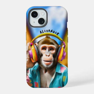 ヘッドホクールンを使ったサル iPhone 15ケース