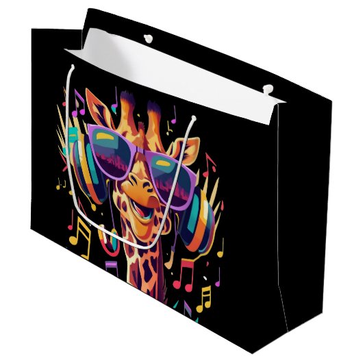 ヘッドホクールン付きカラフルパーティーキリン ラージペーパーバッグ (正面アングル)