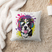 ヘッドホクールン付きドッグポップ・アートのアートデザイン クッション (ブランケット)