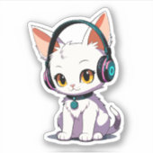 ヘッドホスタイリッシュンを着た猫 シール (正面)