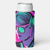 ヘッドホパーソナライズされたンティール（緑がかった色）とピンクの女性 スリム缶クーラー (Seltzer正面)