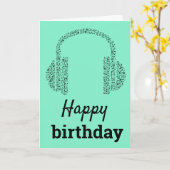 ヘッドホファンキーンDJミュージックハッピーバースデー カード (黄色い花)