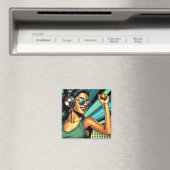 ヘッドホポップ・アートのンのアートウーマン踊り マグネット (インサイチュ (食洗機))