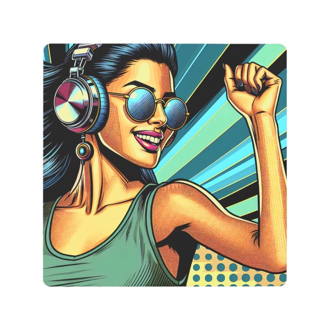 ヘッドホポップ・アートのンのアートウーマン踊り メタルプリント (正面)