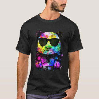 ヘッドホポップ・アートのン付きパンダゲーマー Tシャツ