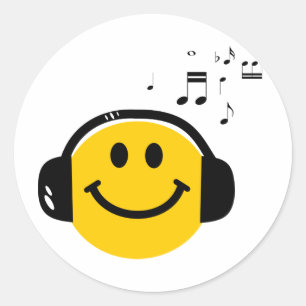 ヘッドホンで音楽を愛する顔 ラウンドシール