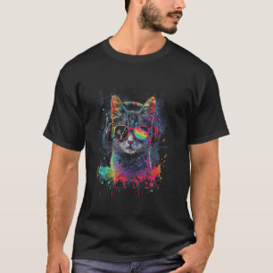 ヘッドホンとサングラスをかけた猫のDJ キティ3 Tシャツ