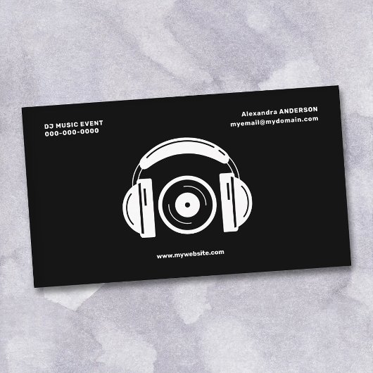 ヘッドホンとビニールレコード - DJミュージック 名刺
