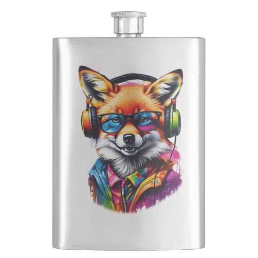ヘッドホンと眼鏡を掛けた狐 フラスク (正面)