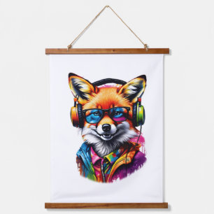ヘッドホンと眼鏡を掛けた狐 吊り下げ型タペストリー