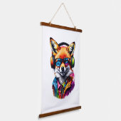 ヘッドホンと眼鏡を掛けた狐 吊り下げ型タペストリー (傾斜あり)