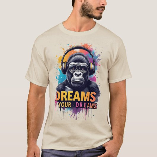 ヘッドホンをつけたゴリラ Tシャツ (正面)