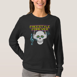 ヘッドホンをつけたドクロが80年代の音楽に没頭 Tシャツ