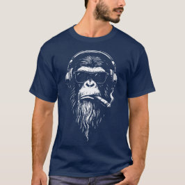 ヘッドホンをつけたリラックスDJモンキー Tシャツ