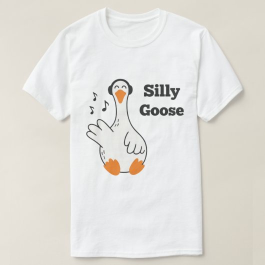 ヘッドホンを付けたお馬鹿なガチョウ – かわいいおもしろガチョウ Tシャツ (デザイン正面)