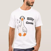 ヘッドホンを付けたお馬鹿なガチョウ – かわいいおもしろガチョウ Tシャツ (正面)