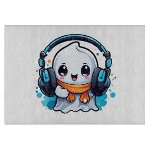 ヘッドホンを付けたかわいいおばけ カッティングボード