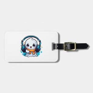 ヘッドホンを付けたかわいいおばけ ラゲッジタグ
